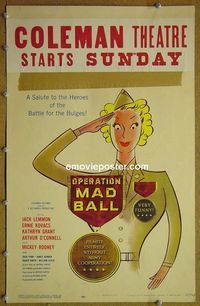 T267 OPERATION MAD BALL window card movie poster '57 Jack Lemmon, Kovacs