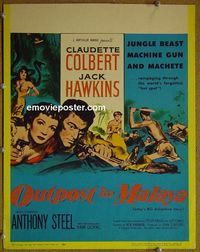 T269 OUTPOST IN MALAYA window card movie poster '52 Claudette Colbert