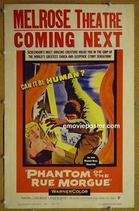 T272 PHANTOM OF THE RUE MORGUE window card movie poster '54 horror!