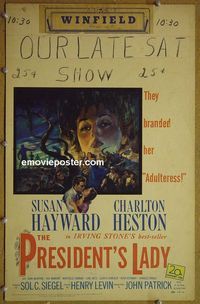 T277 PRESIDENT'S LADY window card movie poster '53 Susan Hayward, Heston