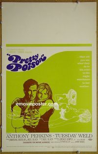 T278 PRETTY POISON window card movie poster '68 Anthony Perkins, Tusday Weld