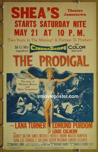 T280 PRODIGAL  window card movie poster '55 Lana Turner, Edmund Purdom