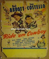 T290 RIDE 'EM COWBOY  window card movie poster '42 Abbott & Costello!