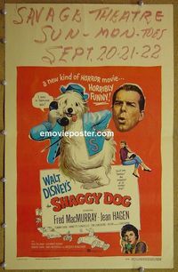 T307 SHAGGY DOG window card movie poster '59 Walt Disney, Fred MacMurray