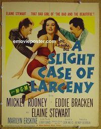 T310 SLIGHT CASE OF LARCENY window card movie poster '53 Mickey Rooney