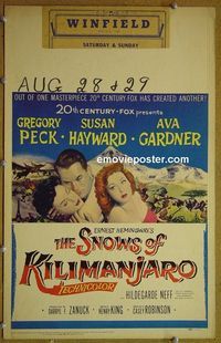 T311 SNOWS OF KILIMANJARO window card movie poster '52 Gregory Peck