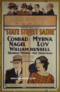 T321 STATE STREET SADIE window card movie poster '28 young sexy Myrna Loy
