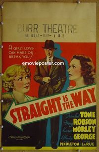 T322 STRAIGHT IS THE WAY window card movie poster '34 Franchot Tone