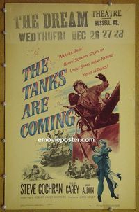 T334 TANKS ARE COMING  window card movie poster '51 Sam Fuller
