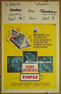 T343 TOPAZ window card movie poster '69 Alfred Hitchcock, John Forsythe