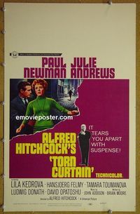 T344 TORN CURTAIN window card movie poster '66 Paul Newman, Alfred Hitchcock