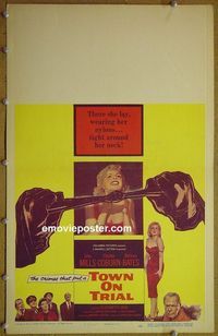 T346 TOWN ON TRIAL window card movie poster '57 John Mills, Charles Coburn