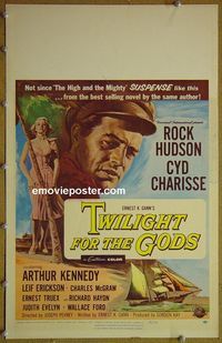 T350 TWILIGHT FOR THE GODS window card movie poster '58 Rock Hudson, Charisse