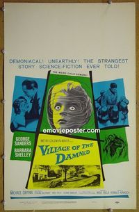 T355 VILLAGE OF THE DAMNED  window card movie poster '60 George Sanders