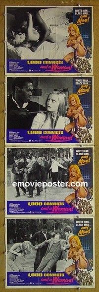 Y712 1000 CONVICTS & A WOMAN 4 lobby cards '71 AIP nympho!