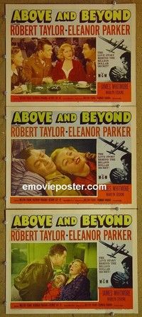 Y811 ABOVE & BEYOND 3 lobby cards '52 Robert Taylor, Backus
