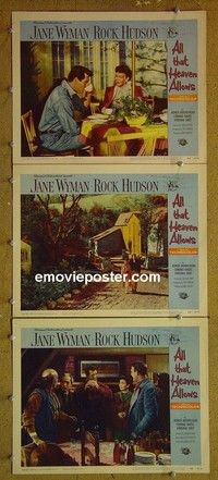 Y812 ALL THAT HEAVEN ALLOWS 3 lobby cards '55 Rock Hudson