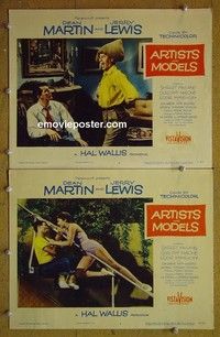 Y987 ARTISTS & MODELS 2 lobby cards '55 Dean Martin, Lewis