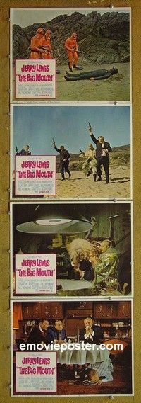 Y718 BIG MOUTH 4 lobby cards '67 Jerry Lewis spy spoof!
