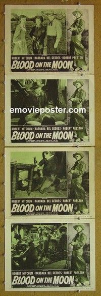 Y722 BLOOD ON THE MOON 4 lobby cards R53 Robert Mitchum