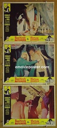 Y829 BLOOD THRISTY BUTCHERS/TORTURE DUNGEON 3 lobby cards '69