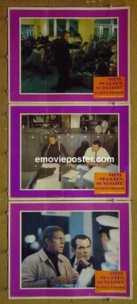Y836 BULLITT 3 lobby cards '69 Steve McQueen, Robert Vaughn