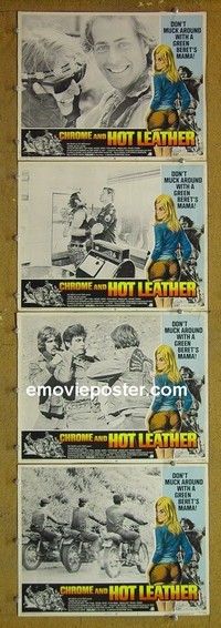 Y726 CHROME & HOT LEATHER 4 lobby cards '71 AIP bikers!