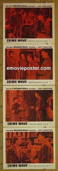 Y729 CRIME WAVE 4 lobby cards '53 Sterling Hayden, Gene Nelson