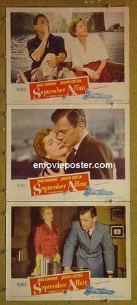Y938 SEPTEMBER AFFAIR 3 lobby cards '51 Joan Fontaine, Cotten