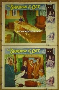 Z180 SHADOW OF THE CAT 2 lobby cards '61 black cat on coffin!