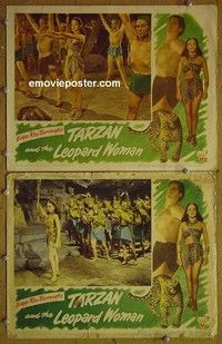 Z197 TARZAN & THE LEOPARD WOMAN 2 lobby cards '46 Weissmuller