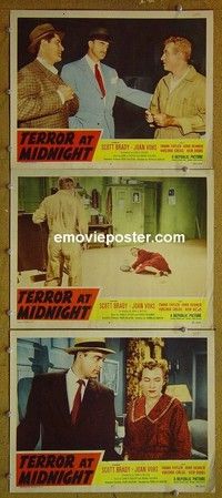 Y949 TERROR AT MIDNIGHT 3 lobby cards '56 Scott Brady film noir!