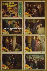 Y583 UNSEEN ENEMY 8 lobby cards '42 Leo Carrillo, Andy Devine