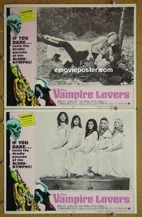 Z217 VAMPIRE LOVERS 2 lobby cards '70 Peter Cushing, AIP horror!