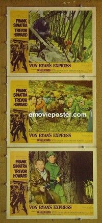 Y960 VON RYAN'S EXPRESS 3 lobby cards '65 Frank Sinatra, Howard