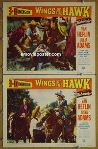 Z227 WINGS OF THE HAWK 2 lobby cards '53 3-D, Van Heflin