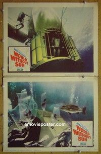 Z229 WORLD WITHOUT SUN 2 lobby cards '65 Jacques Cousteau