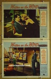 Z230 WRITTEN ON THE WIND 2 lobby cards '56 Rock Hudson, Bacall