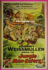 A668 JUNGLE MAN-EATERS one-sheet movie poster '54 Weissmuller, Jungle Jim!