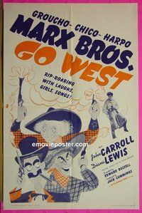 A431 GO WEST one-sheet movie poster R62 Groucho, Chico, Harpo Marx!