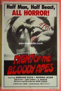 A887 NIGHT OF THE BLOODY APES one-sheet movie poster '72 Mexican horror!