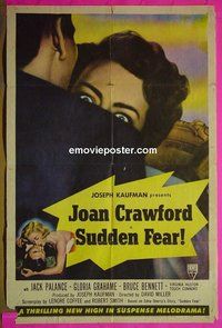B041 SUDDEN FEAR one-sheet movie poster '52 Joan Crawford, Jack Palance