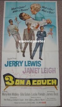 C177 3 ON A COUCH three-sheet movie poster '66 Jerry Lewis, Janet Leigh