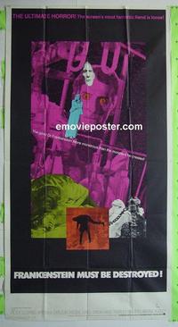 C281 FRANKENSTEIN MUST BE DESTROYED three-sheet movie poster '70 Cushing