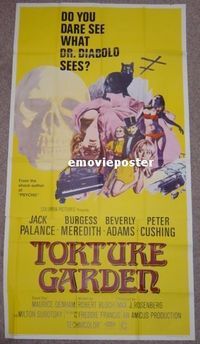 C391a TORTURE GARDEN three-sheet movie poster '67 Robert Bloch, Jack Palance