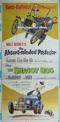 C178 ABSENT-MINDED PROFESSOR/SHAGGY DOG three-sheet movie poster '67