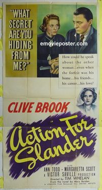 C179 ACTION FOR SLANDER three-sheet movie poster '38 Clive Brook, Ann Todd