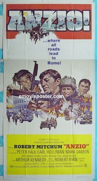 C183 ANZIO three-sheet movie poster '68 Robert Mitchum, Peter Falk, WWII!