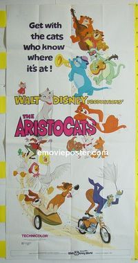 C184 ARISTOCATS three-sheet movie poster '71 Walt Disney cartoon!
