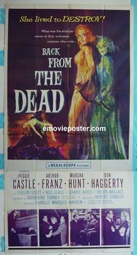 C186 BACK FROM THE DEAD three-sheet movie poster '57 Peggie Castle, Franz